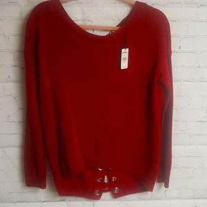NWT..EXPRESS Knit Sweater.. Size M... Deep Red..Lace up back